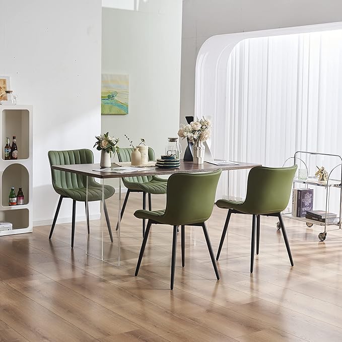 YOUNUOKE Green Dining Chairs Set of 2 Mid-Century Modern Kitchen Dining Room - Image 4