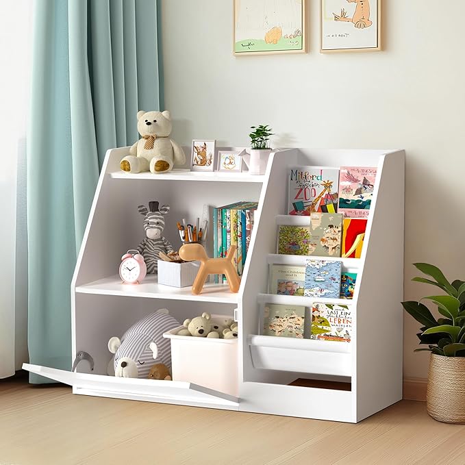 TOETOL 2 Tier Kids Bookshelf and Book Storage，4 Sling Toddler Bookshelf - Image 4