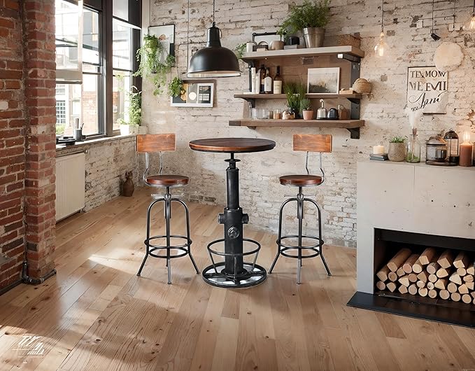 LOKKHAN Industrial Bar Stool-Adjustable Swivel Round Wood Metal Kitchen - Image 2