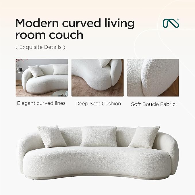 Acanva Mid Century Modern Curved Living Room Sofa, 4-Seat Boucle Fabric Couch - Image 5