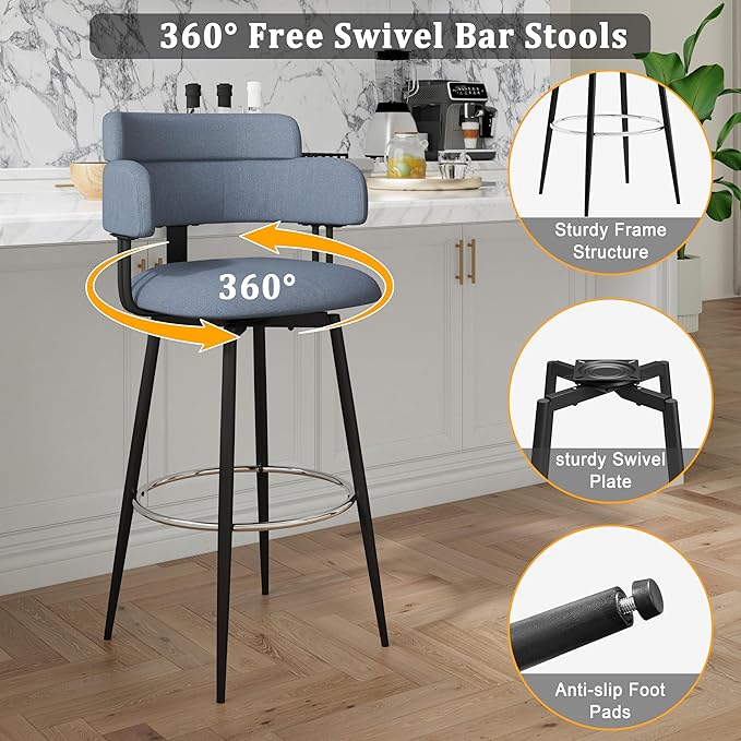 Swivel Bar Stools Set of 2, Counter Height Bar Stools - Image 5