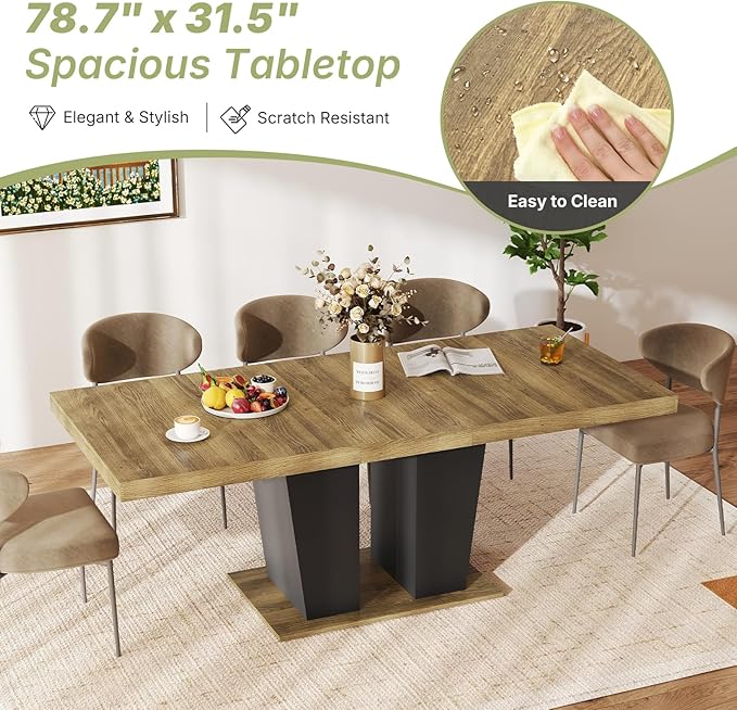 63"-78.7" Expandable Dining Table, 6-10 Rectangle Table, Extendable Console - Image 6