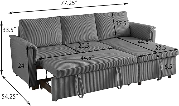 Ball & Cast Reversible Sectional Sofa Couch, L-Shape Sleeper Sofa Bed - Image 2