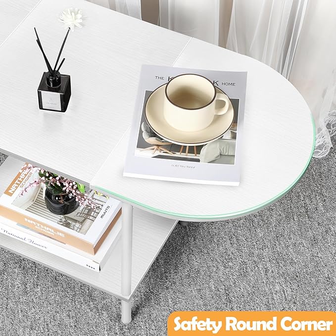 White Coffee Tables for Living Room, 2-Tier Small Coffee Table Industrial - Image 3