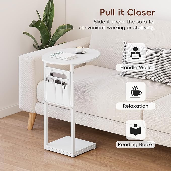 Vagusicc C Shaped End Table, Adjustable Height Small Side Table - Image 7