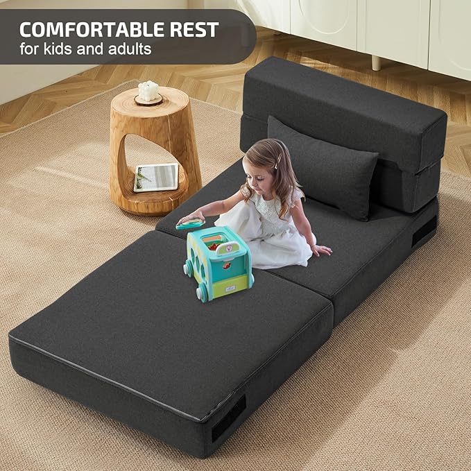 Folding Sofa Bed with Pillow- Convertible Chair Floor Couch & Sleeping Mattress - Image 3