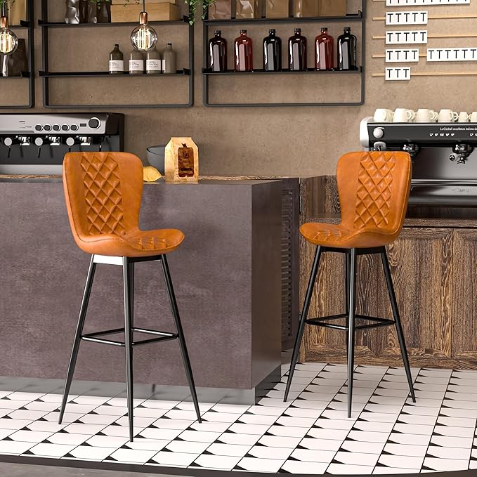 VECELO Quilted Bar Stools Set of 2, Bar Height Bar Stools - Image 7