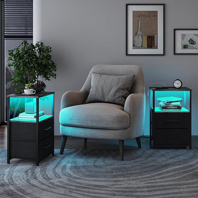 TUTOTAK LED End Table with Charging Station, Night Stand, Side Table with 2 USB - Image 2
