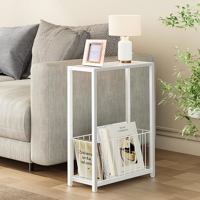 Narrow Side Table with Magazine Holder, Skinny End Table Perfect - Image 2
