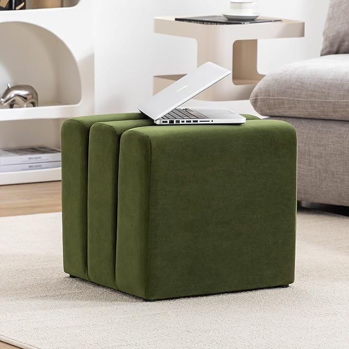 ONEVOG 18" Large Square Ottoman Foot Rest, Olive Green Velvet Fabric - Image 6