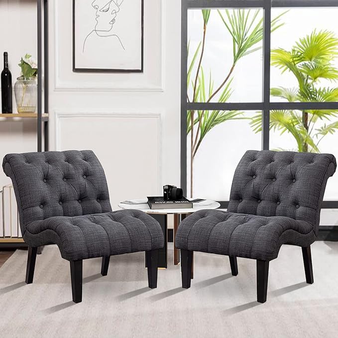 Yongqiang Accent Chairs Set of 2 Upholstered Living Room Bedroom Side Chairs - Image 4