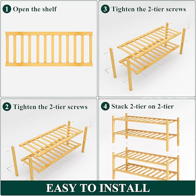 Smiry Shoe Rack, 4 Tier Thick Bamboo Shoe Organizer, Stackable Free Standing - Image 5