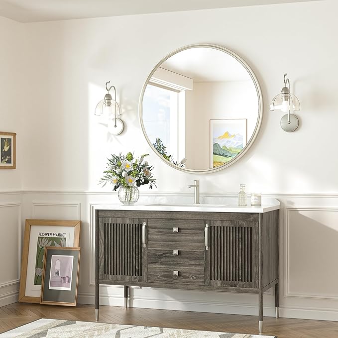 TokeShimi 30 Inch Brushed Nickel Mirror Round Tempered, Shatterproof Bathroom - Image 8