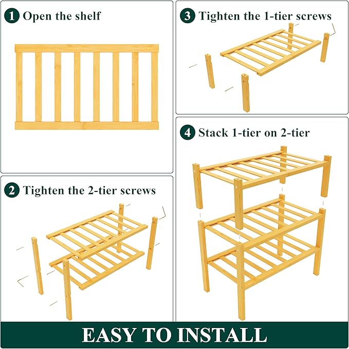 Smiry Shoe Rack, 3 Tier Small Bamboo Shoe Organizer, Stackable Free Standing - Image 6