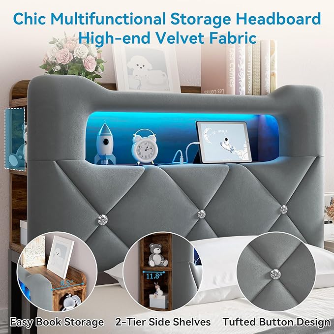 Twin Upholstered LED Bed Frame - Image 6