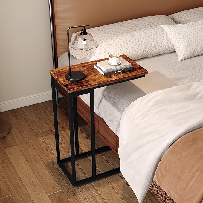 Yusong Small C Shaped End Table, Slim Couch Side Tables Slide Under Sofa Bed - Image 4