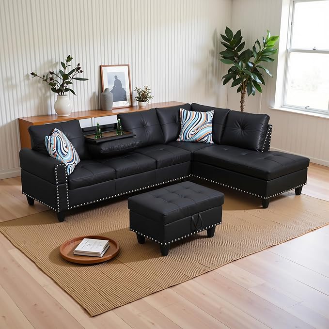 Osparple L Shaped Couch Faux Leather Sectional Couch Upholstered 3 Pieces Sofas - Image 3