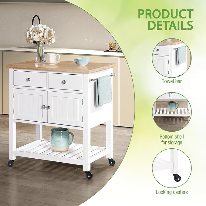 OSP Home Furnishings Stirling Farmhouse Kitchen Cart, Rolling Storage Cabinet - Image 4