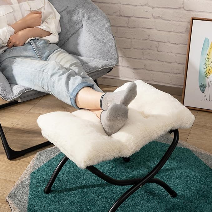 HollyHOME 15" Folding Footrest Stool, Upholstered Small Foldable Ottoman - Image 2