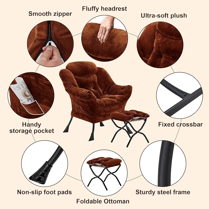 Fabric Lazy Chair with Ottoman, Oversized Upholstered Sofa Chair - Image 5