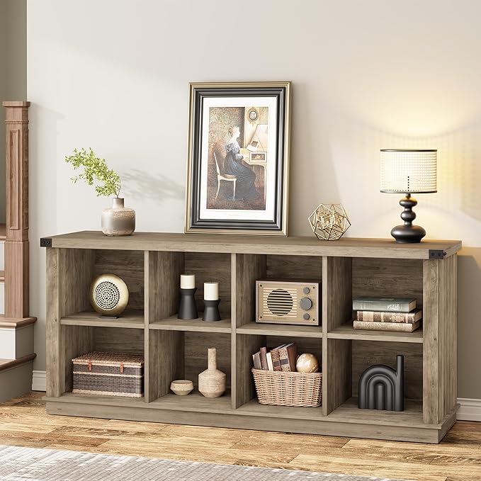 GarveeHome 8 Cube Storage Organizer Bookshelf, Farmhouse Horizontal Bookcase by GarveeHome
