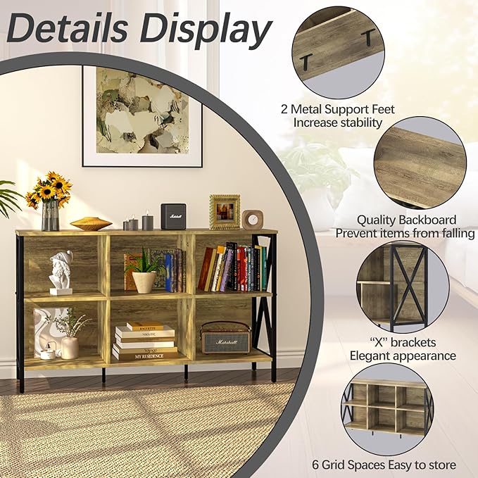 Horizontal Bookshelf Bookcase, 6 Cube Storage Organizer - Image 4