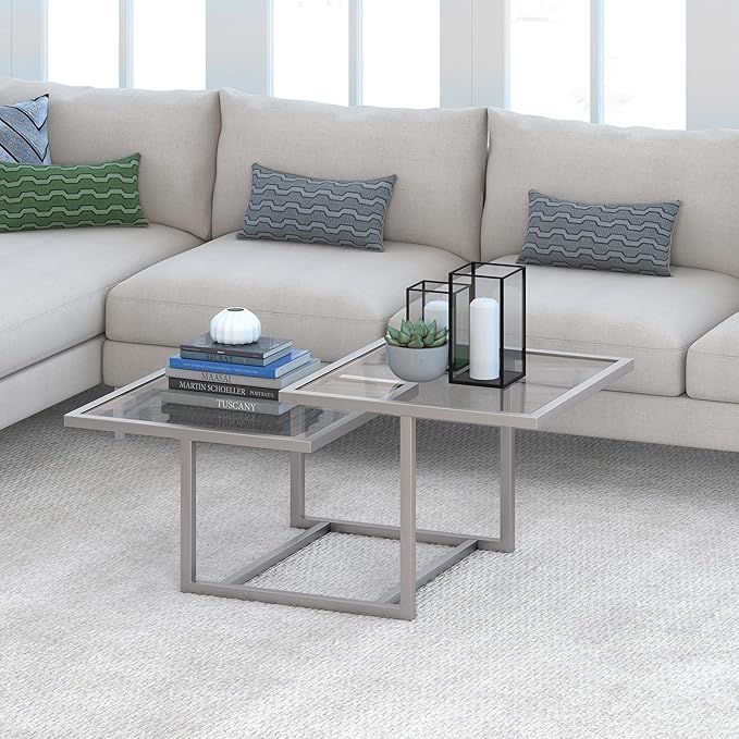 Henn&Hart 43" Wide Square Coffee Table in Nickel, Modern coffee tables - Image 6