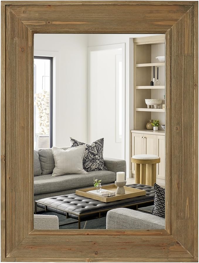 WallBeyond Rustic Wood Framed Mirror, Vintage Solid Wood Rectangular by WallBeyond