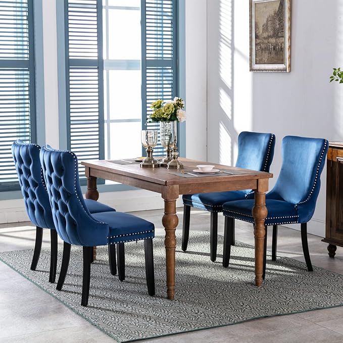 PacknWood Acosure Set of 2 Velvet Upholstered Wing-Back Dining Chair - Image 7