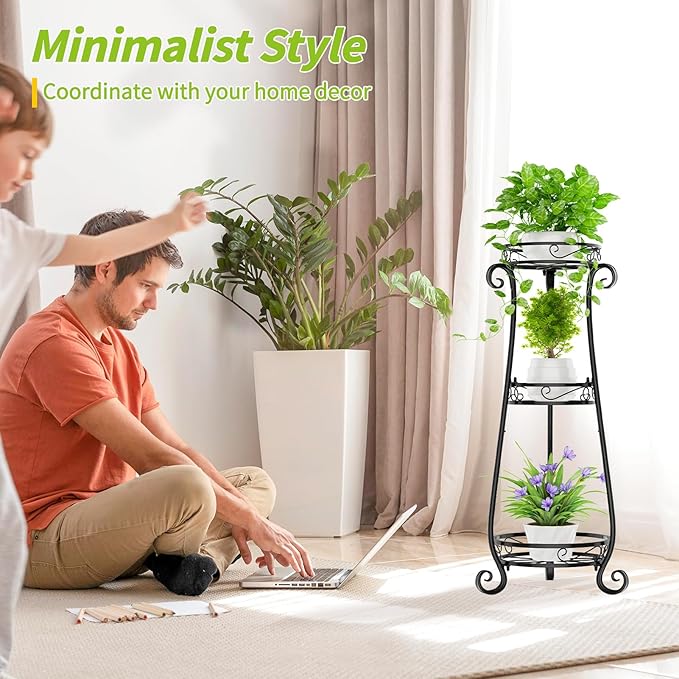 KMOTASUO 3 Tier Metal Plant Stand Indoor, 34 Inch Tall Corner Plant Stands - Image 2