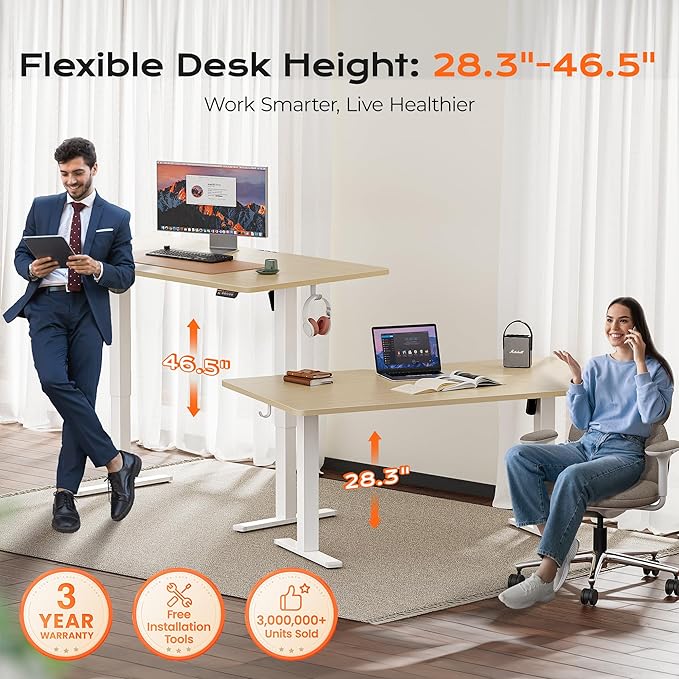 Huuger 63 x 28 Large Electric Standing Desk, Height Adjustable Computer Desk - Image 3