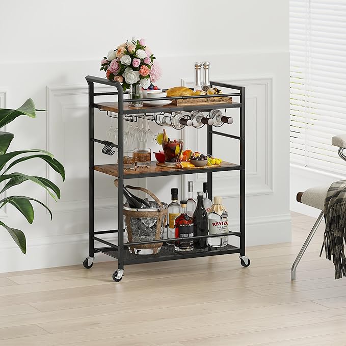 3 Tier Bar Cart, Home Bar Serving Cart - Image 6