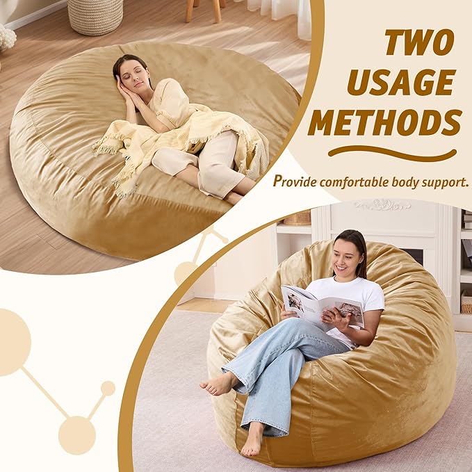7FT Bean Bag Chair with Ultra Soft Velvet Cover Bean Bag Sofa with Memory Foam - Image 5