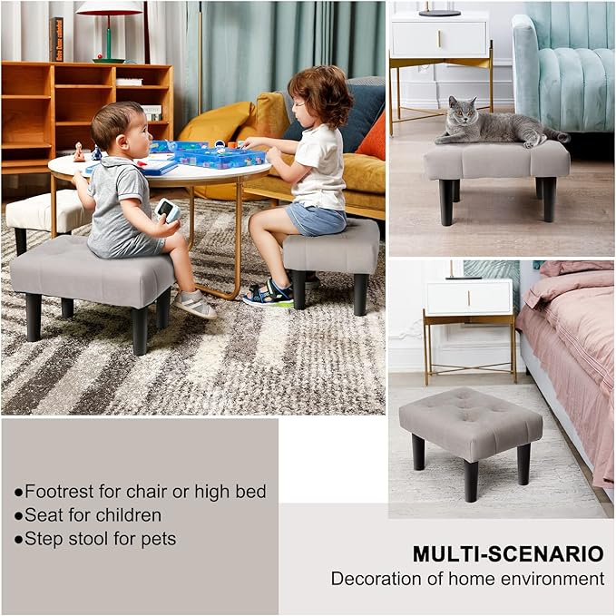 HOUCHICS Small Footstool Ottoman, Velvet Wooden Foot Stool Ottoman - Image 5