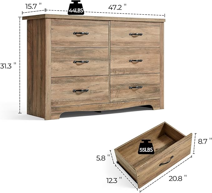 LINSY HOME 6 Drawers Dresser for Bedroom, Modern Farmhouse Storage Dresser - Image 2