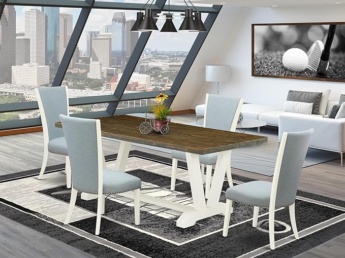 East West Furniture V077VE215-5 5 Piece Dining Set Includes a Rectangle Dining - Image 2