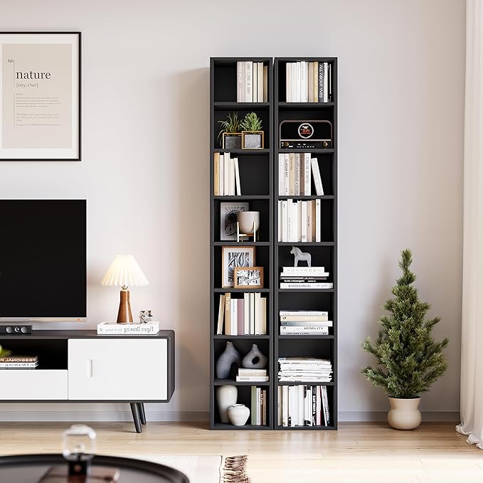 Bamjoy 71 Inches Tall Narrow Bookcase, 8-Tier Slim CD DVD Media Tower Rack - Image 2