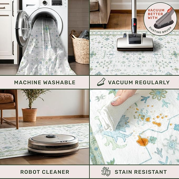 Blue and Green Washable Entryway Rugs 3x5 - Image 4