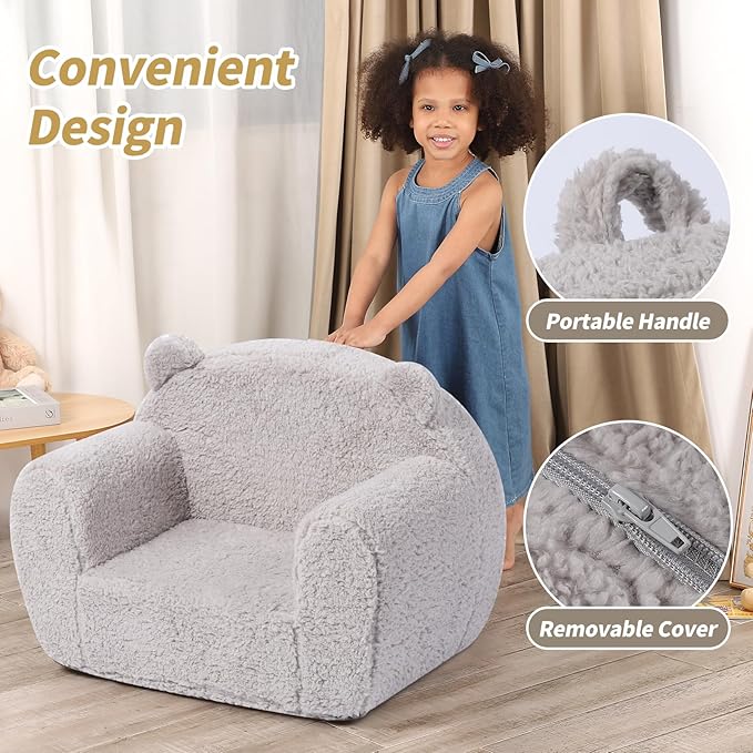 Kids Snuggly-Soft Sherpa Chair, Teddy Bear Cuddly Toddler Foam Chair - Image 5