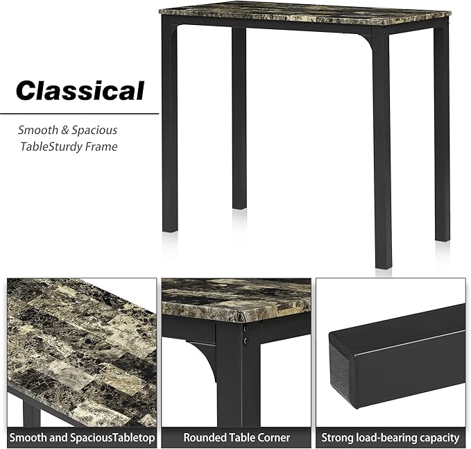 VECELO Dining Table Set with 2 Stools, 3 Piece Counter Height - Image 6