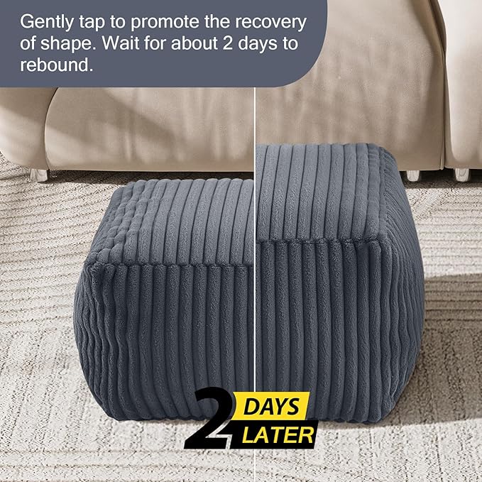 MeMoreCool Square Stuffed Pouf Ottoman Foot Rest, Stripe Furry Floor Pouf Foot - Image 6
