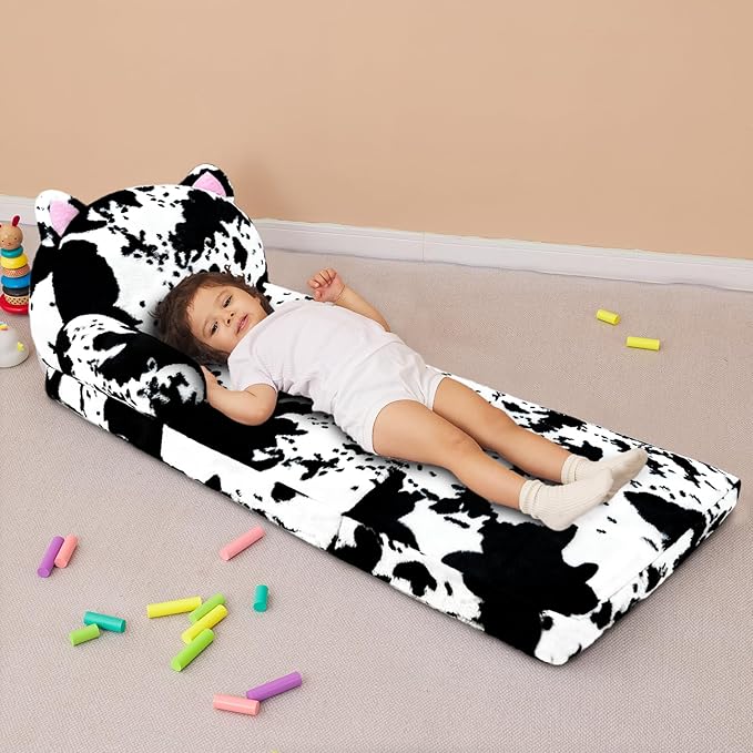 Toddler Chair with Faux Rabbit Fur – 2-in-1 Foldable Kids Couch, Soft Sofa - Image 6
