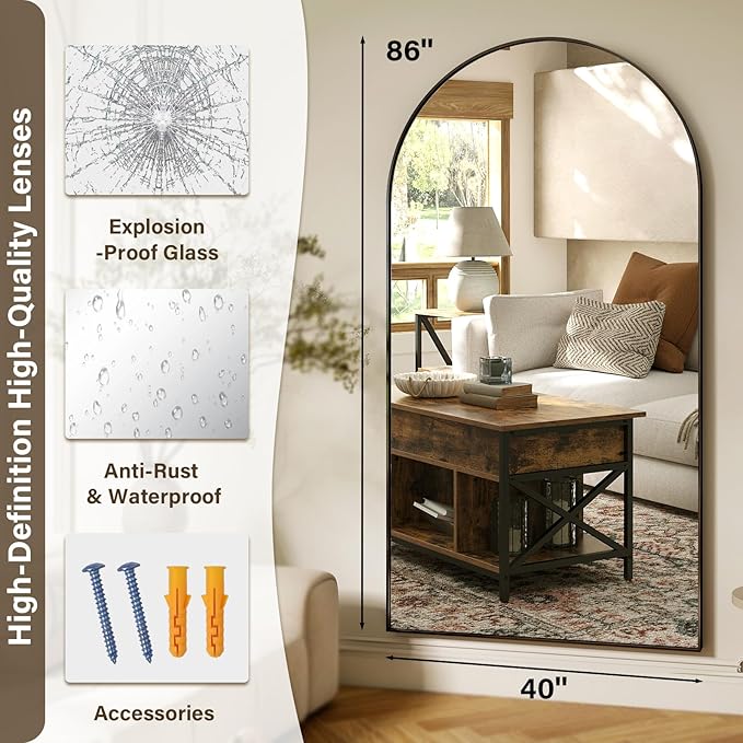 86"x40" Arched Full Length Mirror Floor Mirrors - Image 4