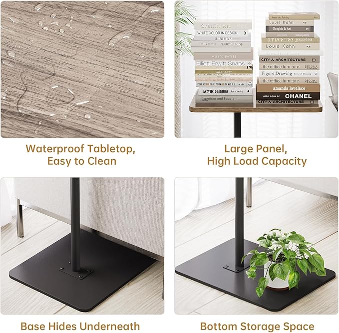 NiHome Minimalist Height Adjustable End Table, 360° Rotatable Sofa Armrest Side - Image 6