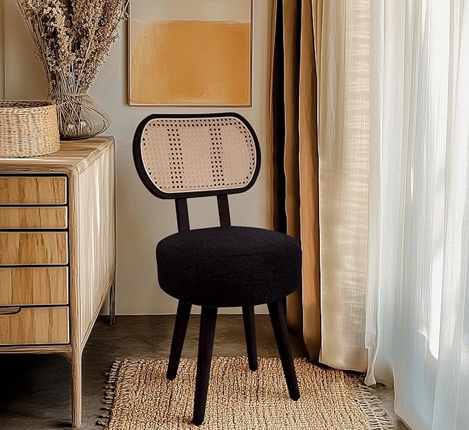 ZYBT Rattan Dining Chair, Boho Makeup Vanity Chair - Image 7
