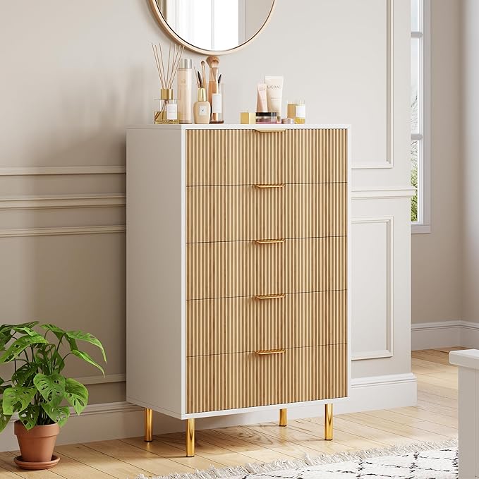 Natural Dresser, Modern 5 Drawer Dresser by GarveeHome