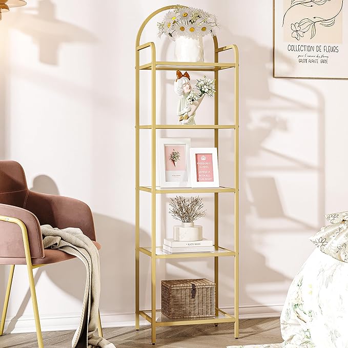 Bookcase Bookshelf, Tempered Glass Bookshelves, Slim Shelving Unit by Hzuaneri