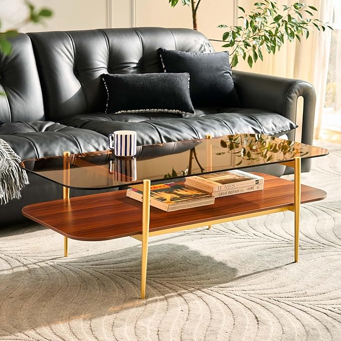 AGV LIGHTING Tadio Large Glass Coffee Table, Mid-Century Modern Coffee Table - Image 3