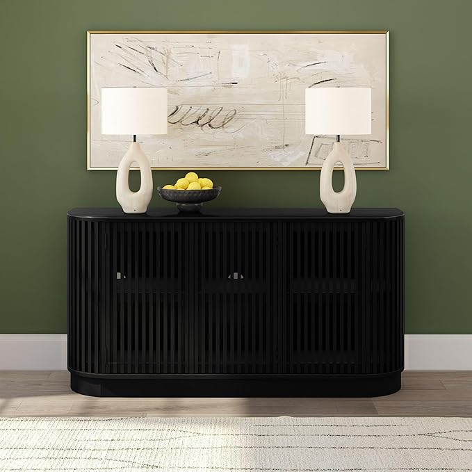 Plank+Beam Contour Wood TV Stand, Three Door Solid Wood Entertainment Console - Image 9