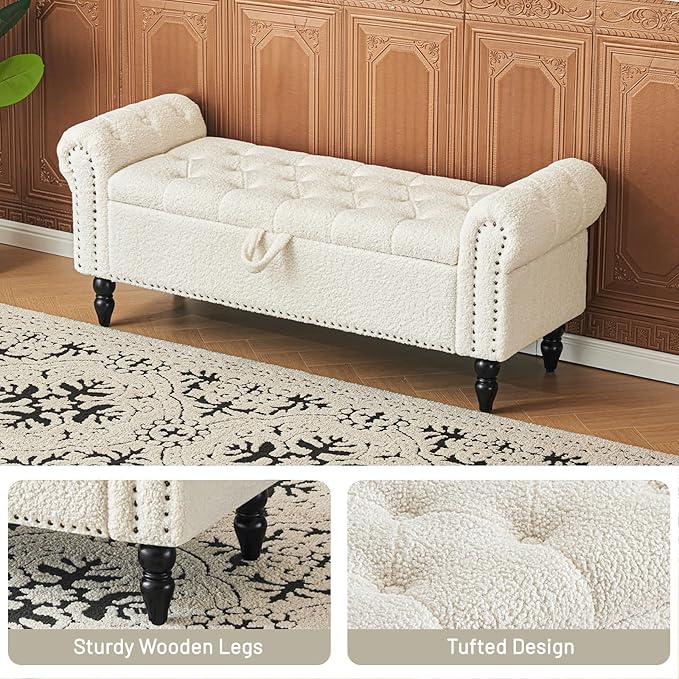 Furniliving Modern Storage Ottoman Bench, Sherpa Ottoman End of Bed Bench - Image 4